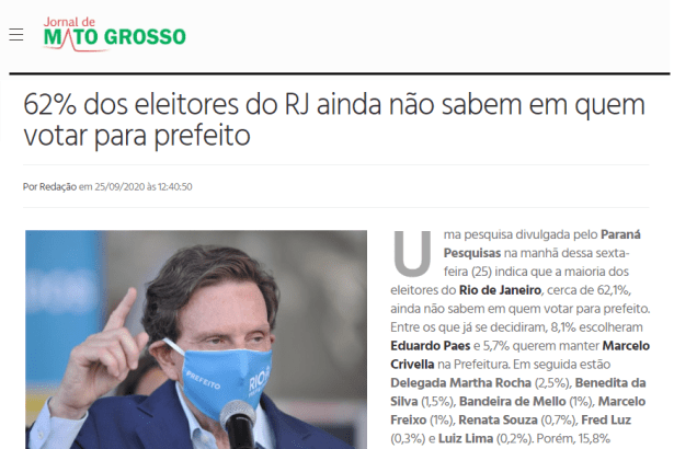 Jornal de Mato Grosso divulga pesquisa realizado pela Paraná Pesquisas