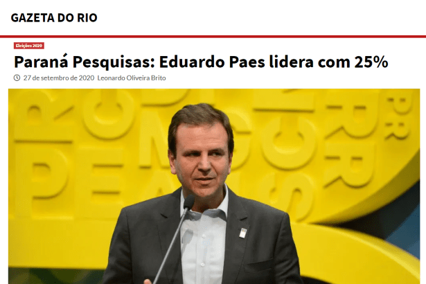 Gazeta do Rio divulga pesquisa realizado pela Paraná Pesquisas