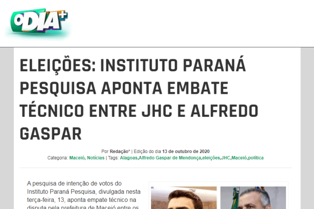 O Dia Mais divulga pesquisa realizado pela Paraná Pesquisas