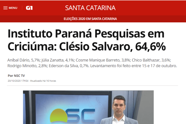 G1 divulga pesquisa realizado pela Paraná Pesquisas