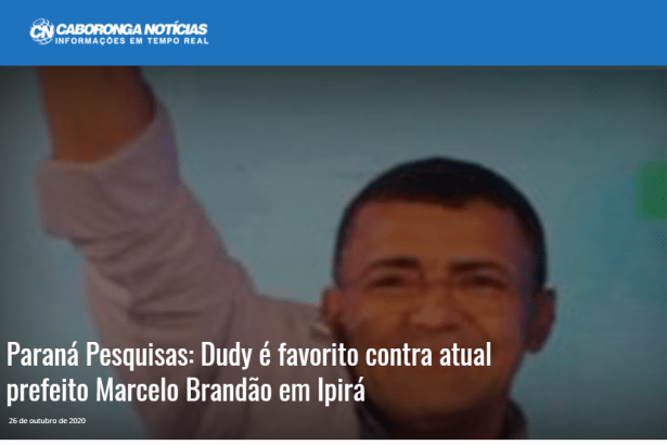 Caboronga Notícias divulga pesquisa realizado pela Paraná Pesquisas