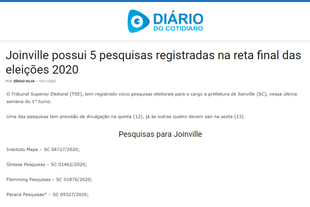 Diário do Cotidiano cita o Instituto Paraná de Pesquisas