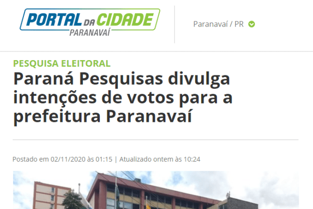 Portal da Cidade - Paranavaí divulga pesquisa realizado pela Paraná Pesquisas