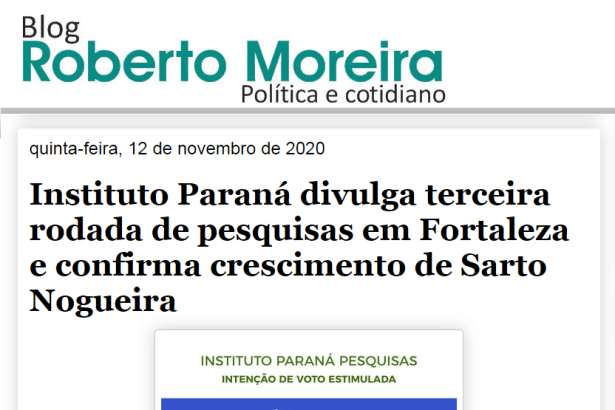 Blog Roberto Moreira divulga pesquisa realizado pela Paraná Pesquisas