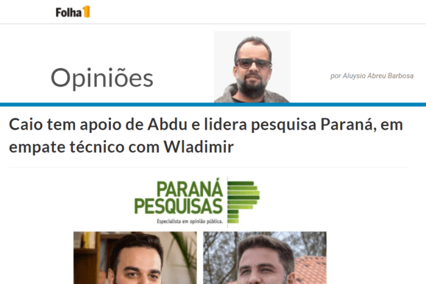 Folha 1 divulga pesquisa realizado pela Paraná Pesquisas