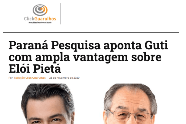 Click Guarulhos divulga pesquisa realizado pela Paraná Pesquisas