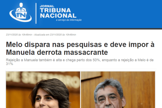 Jornal Tribuna Nacional divulga pesquisa realizado pela Paraná Pesquisas