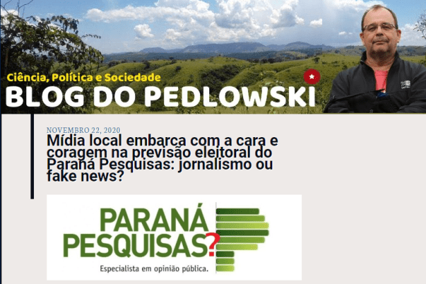 Blog do Pedlowski cita pesquisa realizado pela Paraná Pesquisas