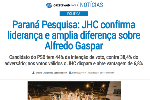 Gazetaweb.com divulga pesquisa realizado pela Paraná Pesquisas