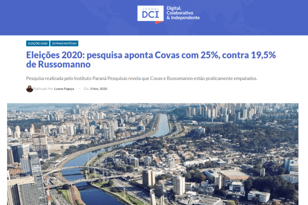 Jornal DCI - Eleições divulga pesquisa realizado pela Paraná Pesquisas