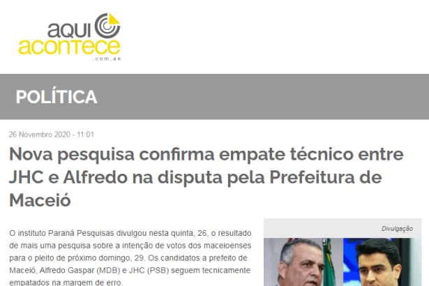 Aqui Acontece divulga pesquisa realizado pela Paraná Pesquisas