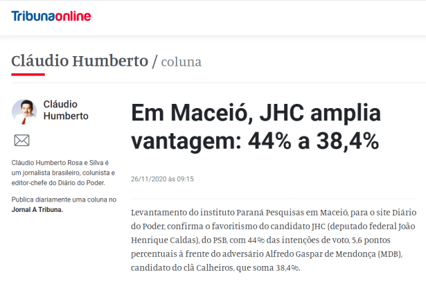 Tribuna Online - Cláudio Humberto divulga pesquisa realizado pela Paraná Pesquisas