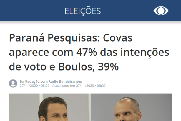 Band UOL - Eleições divulga pesquisa realizado pela Paraná Pesquisas