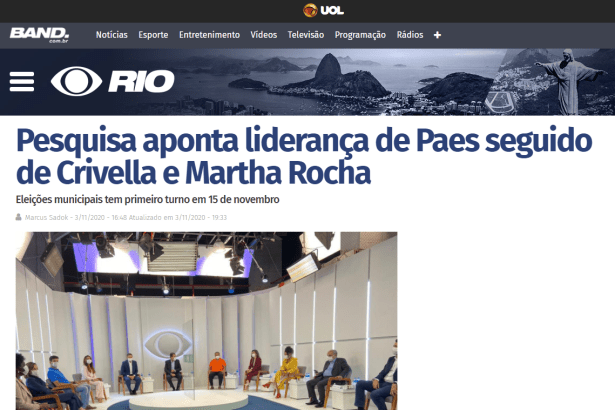 Band Rio - UOL Notícias divulga pesquisa realizado pela Paraná Pesquisas