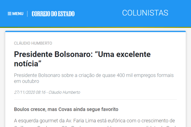 Correio do Estado - Cláudio Humberto cita o Instituto Paraná Pesquisas