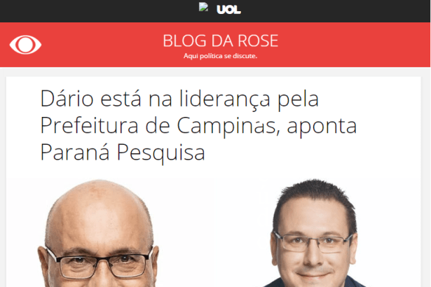 Band UOL - Blog da Rose divulga pesquisa realizado pela Paraná Pesquisas