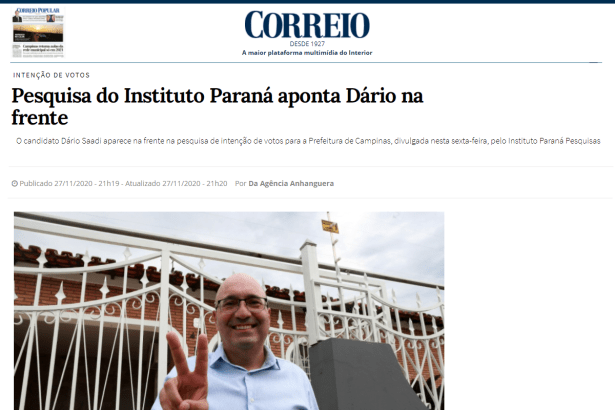 Correio divulga pesquisa realizado pela Paraná Pesquisas