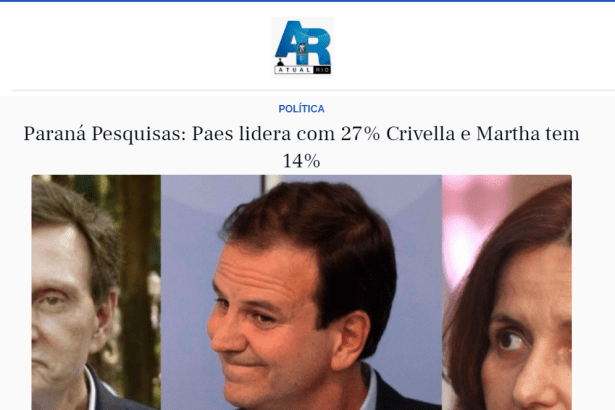 Jornal Atual Rio divulga pesquisa realizado pela Paraná Pesquisas