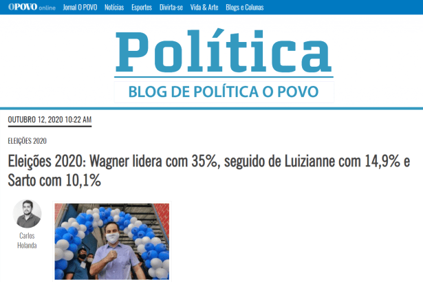 Blog de Política O Povo divulga pesquisa realizado pela Paraná Pesquisas