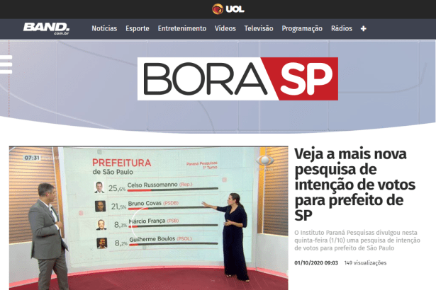 Band Notícias - Bora SP divulga pesquisa realizado pela Paraná Pesquisas