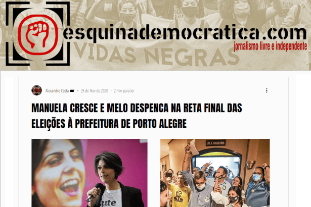 Esquina Democrática divulga pesquisa realizado pela Paraná Pesquisas
