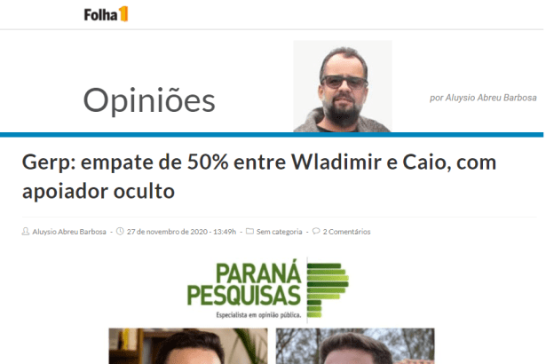 Folha 1 - Opiniões divulga pesquisa realizado pela Paraná Pesquisas