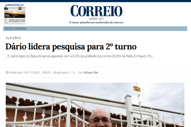 Correio Popular divulga pesquisa realizado pela Paraná Pesquisas