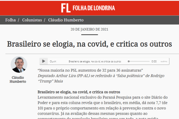 Folha de Londrina - Cláudio Humberto divulga pesquisa nacional realizado pela Paraná Pesquisas