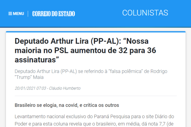 Correio do Estado - Colunista Cláudio Humberto divulga pesquisa nacional realizado pela Paraná Pesquisas