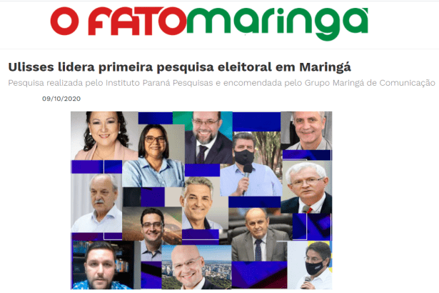 O Fato Maringá divulga pesquisa realizado pela Paraná Pesquisas