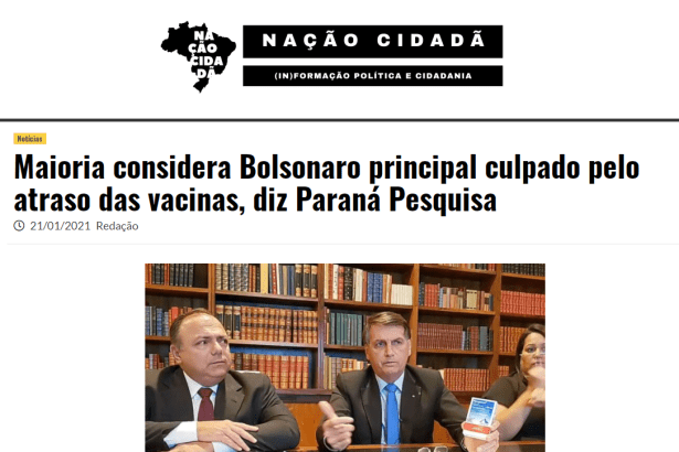 Nação Cidadã divulga pesquisa nacional realizado pela Paraná Pesquisas