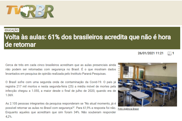 TV RBR divulga pesquisa nacional realizado pela Paraná Pesquisas