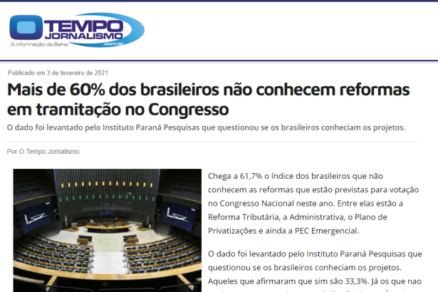 O Tempo Jornalismo divulga pesquisa nacional realizado pela Paraná Pesquisas