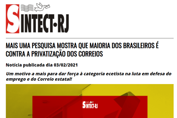 Sintect-RJ divulga pesquisa nacional realizado pela Paraná Pesquisas