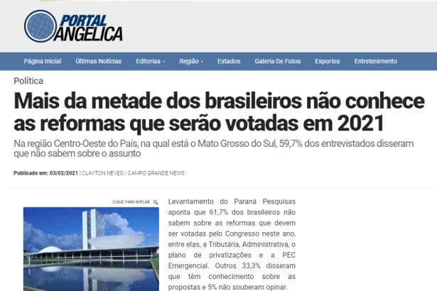 Portal Angelica divulga pesquisa nacional realizado pela Paraná Pesquisas