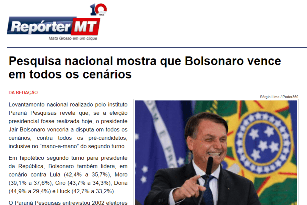 Repórter MT divulga pesquisa nacional realizado pela Paraná Pesquisas