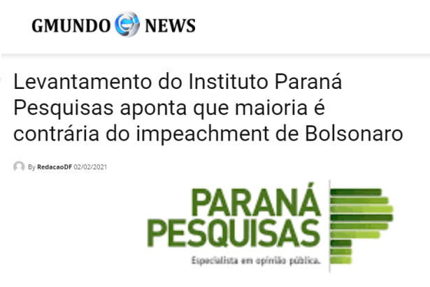GMundo News divulga pesquisa nacional realizado pela Paraná Pesquisas
