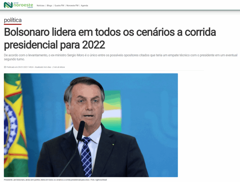 Jornal Noroeste divulga pesquisa nacional realizado pela Paraná Pesquisas