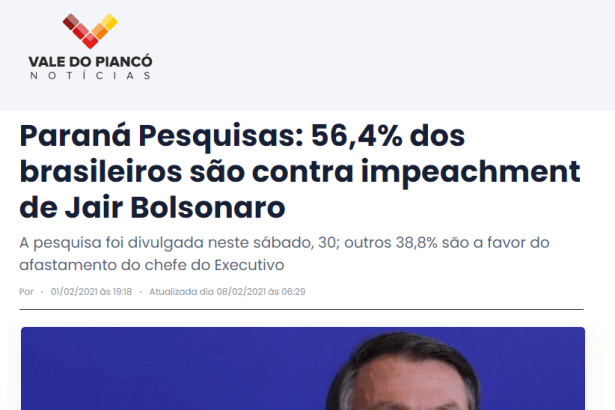 Vale do Piancó Notícias divulga pesquisa nacional realizado pela Paraná Pesquisas