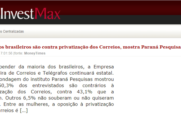 InvestMax divulga pesquisa nacional realizado pela Paraná Pesquisas