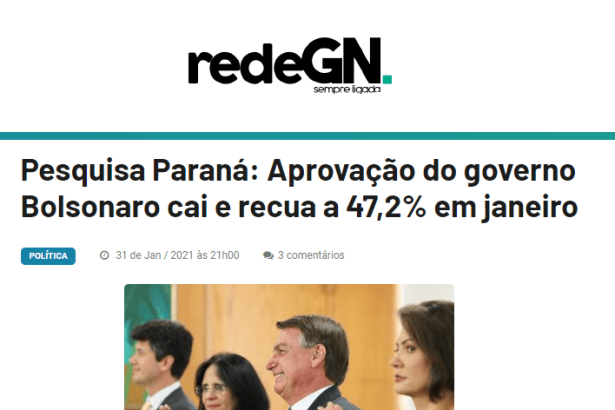 Rede GN divulga pesquisa nacional realizado pela Paraná Pesquisas