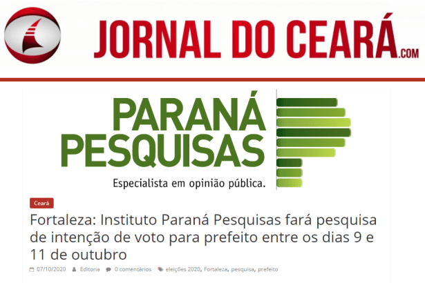 Jornal do Ceará.com divulga pesquisa realizado pela Paraná Pesquisas