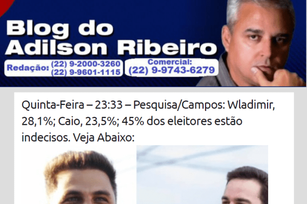 Blog do Adilson Ribeiro divulga pesquisa realizado pela Paraná Pesquisas