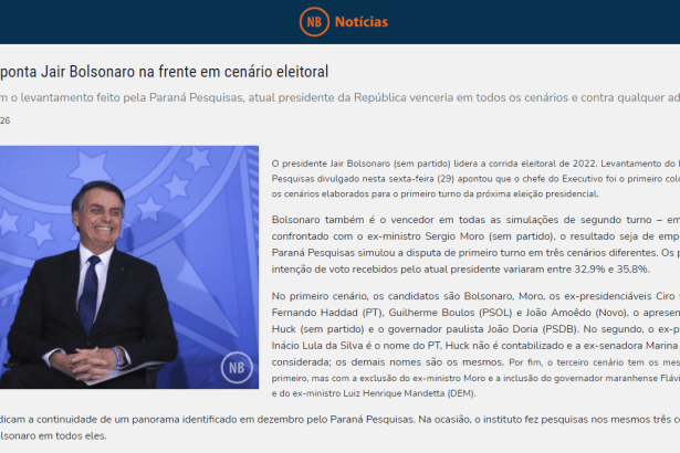 Notícias de Bento divulga pesquisa nacional realizado pela Paraná Pesquisas