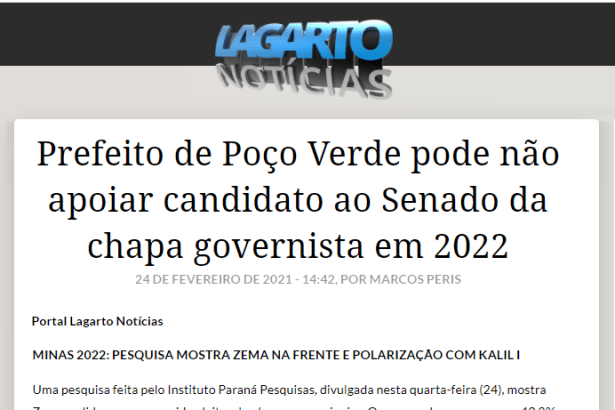 Lagarto Notícias divulga pesquisa realizado pela Paraná Pesquisas