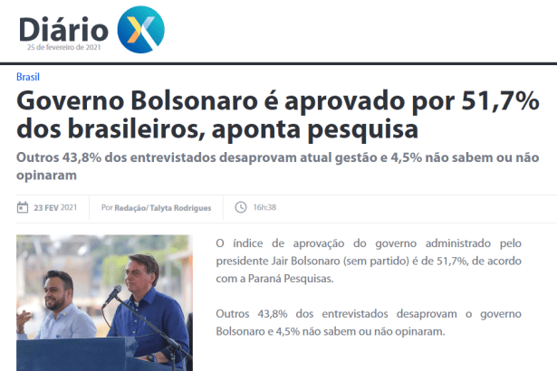 Diário X divulga pesquisa realizado pela Paraná Pesquisas
