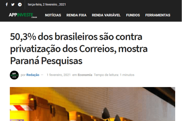 AppInveste divulga pesquisa nacional realizado pela Paraná Pesquisas