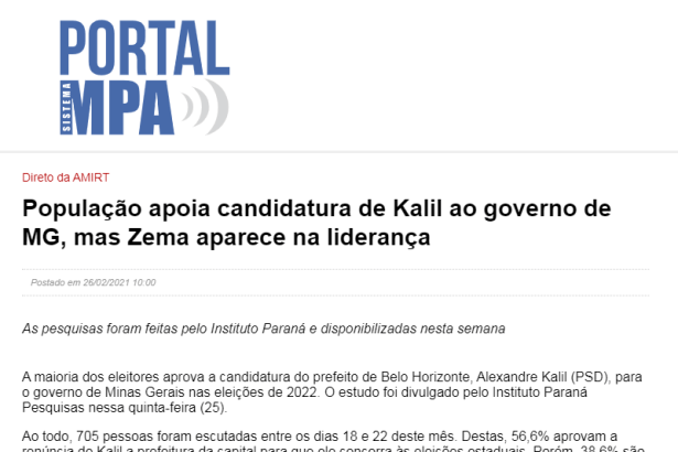 Portal Sistema MPA divulga pesquisa realizado pela Paraná Pesquisas