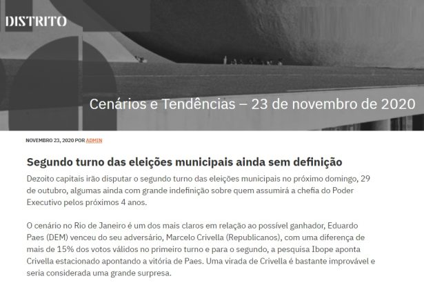 Distrito Relações Governamentais divulga pesquisa realizado pela Paraná Pesquisas