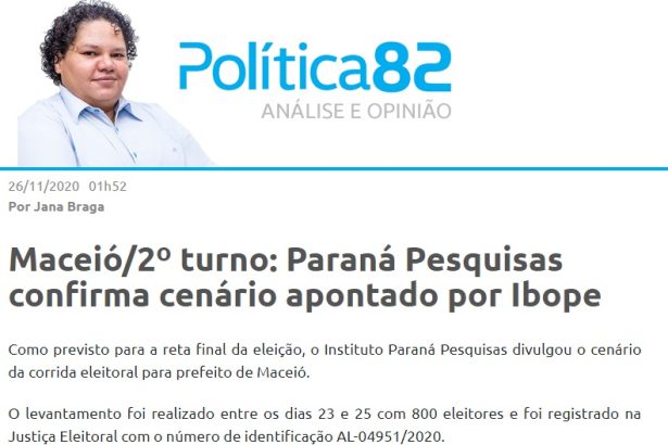 Política 82 divulga pesquisa realizado pela Paraná Pesquisas